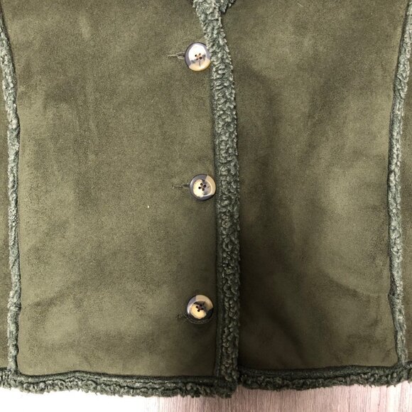 L.L. Bean Women's Size Large Green Vegan Suede Shearling Fleece Vest Penny Lane - Picture 4 of 6